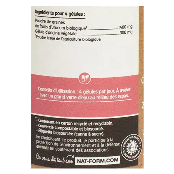 Cápsulas vegetais de urucum orgânico ecológico da Nat & Form (90 unidades)