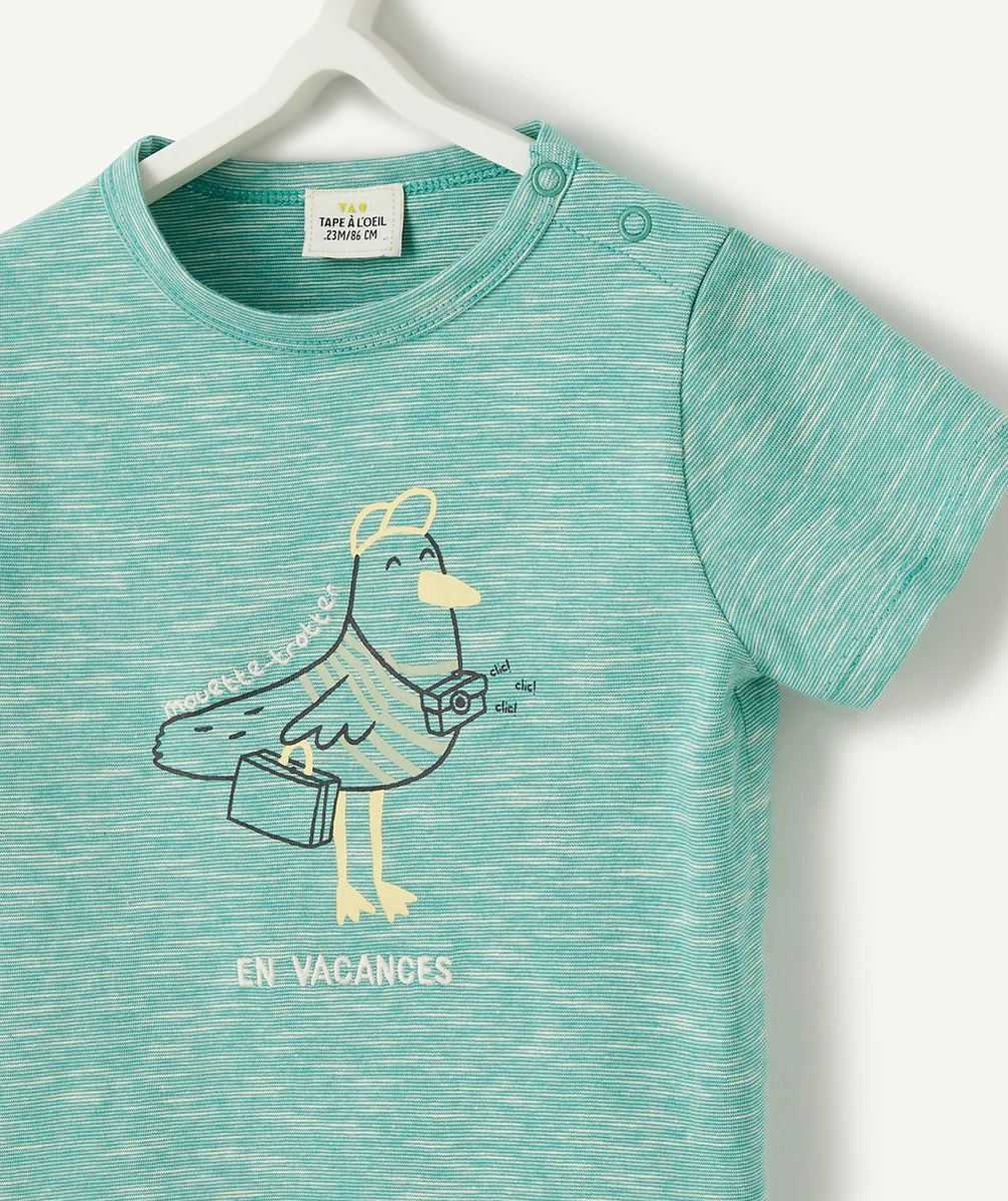 T-SHIRT GARÇON VERT EN COTON BIO AVEC IMPRIMÉ MOUETTE