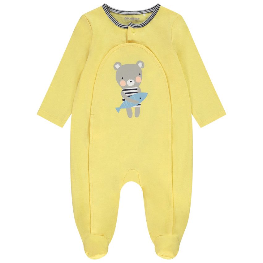 Dors-bien en coton print ourson pêcheur pour bébé garçon - Jaune