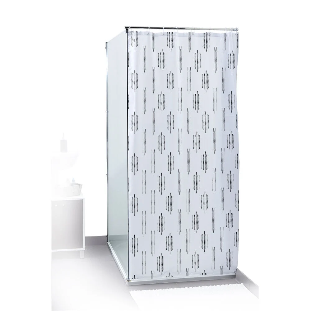 Rideau de douche motif graphique blanc noir 180x200cm 100% polyester