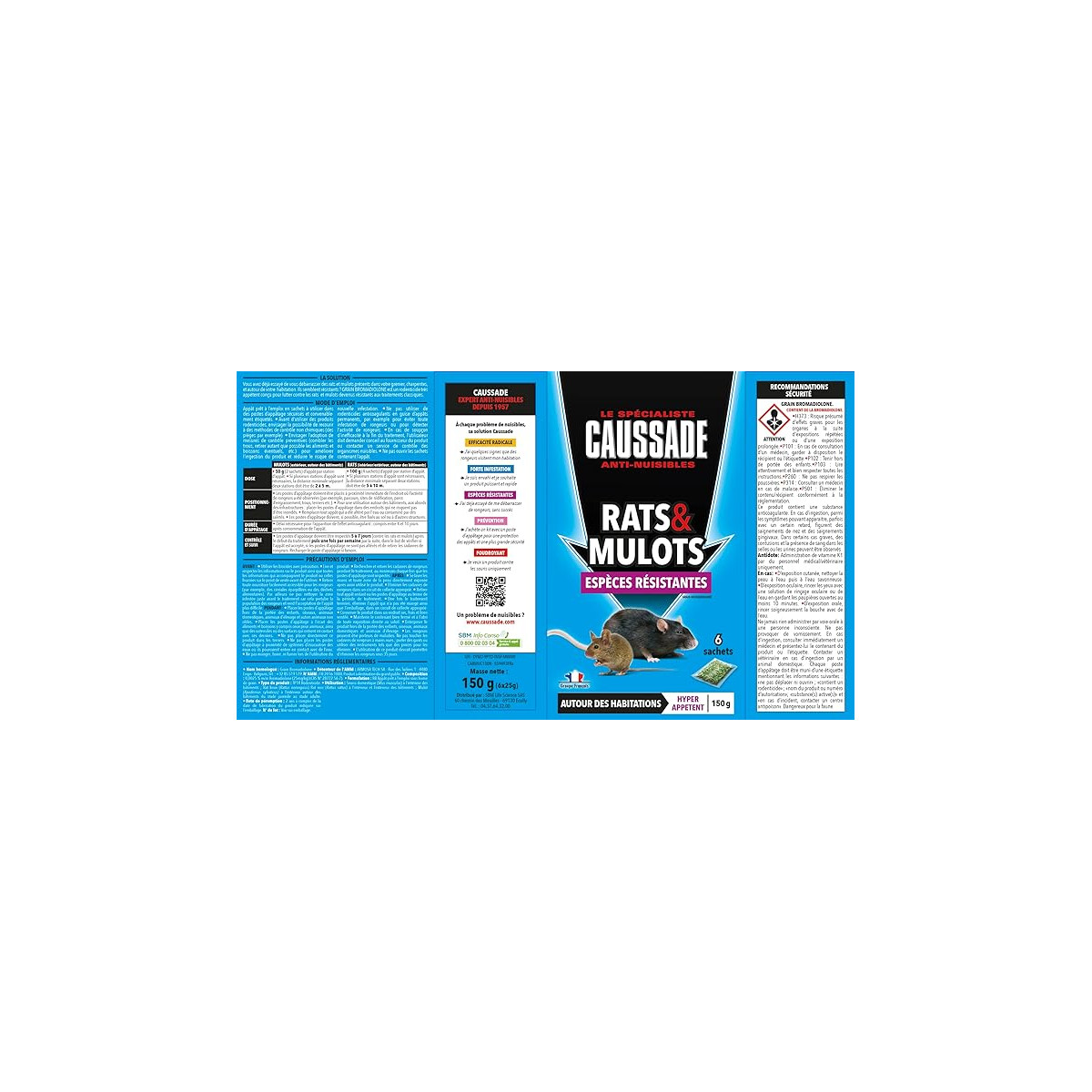 Caussade anti rats & mulots 150 g ( 6 x 25 grs ) - la solution radicale pour pro