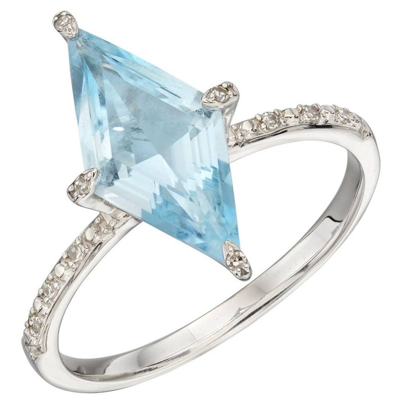 Bague topaze bleue et diamant en or blanc 375/1000