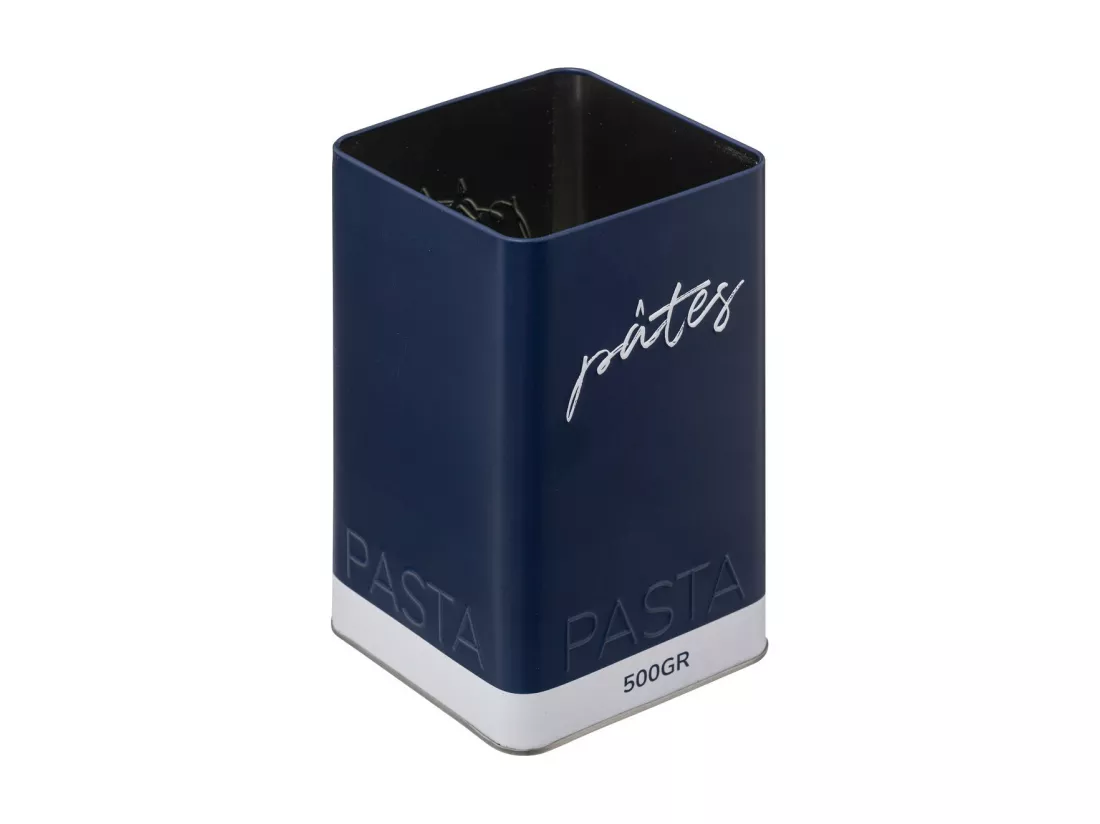 Boîte à pâtes en métal Bleu Navy et couvercle en bois déco Relief Color