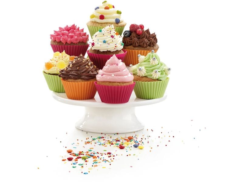 Lékué Muffin Backform Silikon, mehrfarbig, 12er Set Muffinförmchen
