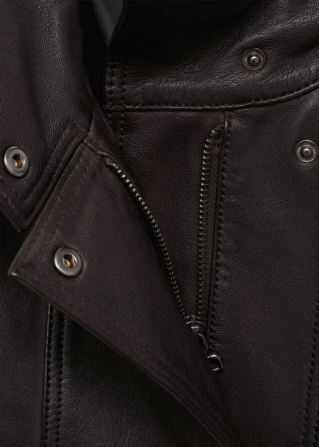 MANGO Pockets leather jacket Brown
