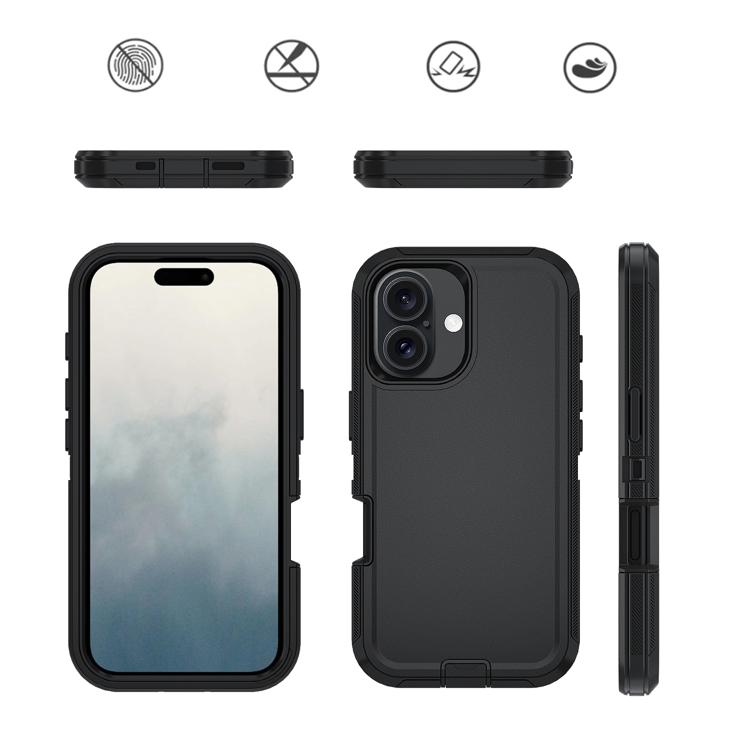 iPhone 16 Outdoor Hybrid Schutz Hülle Defender   Gürtel Clip Holster - Schwarz