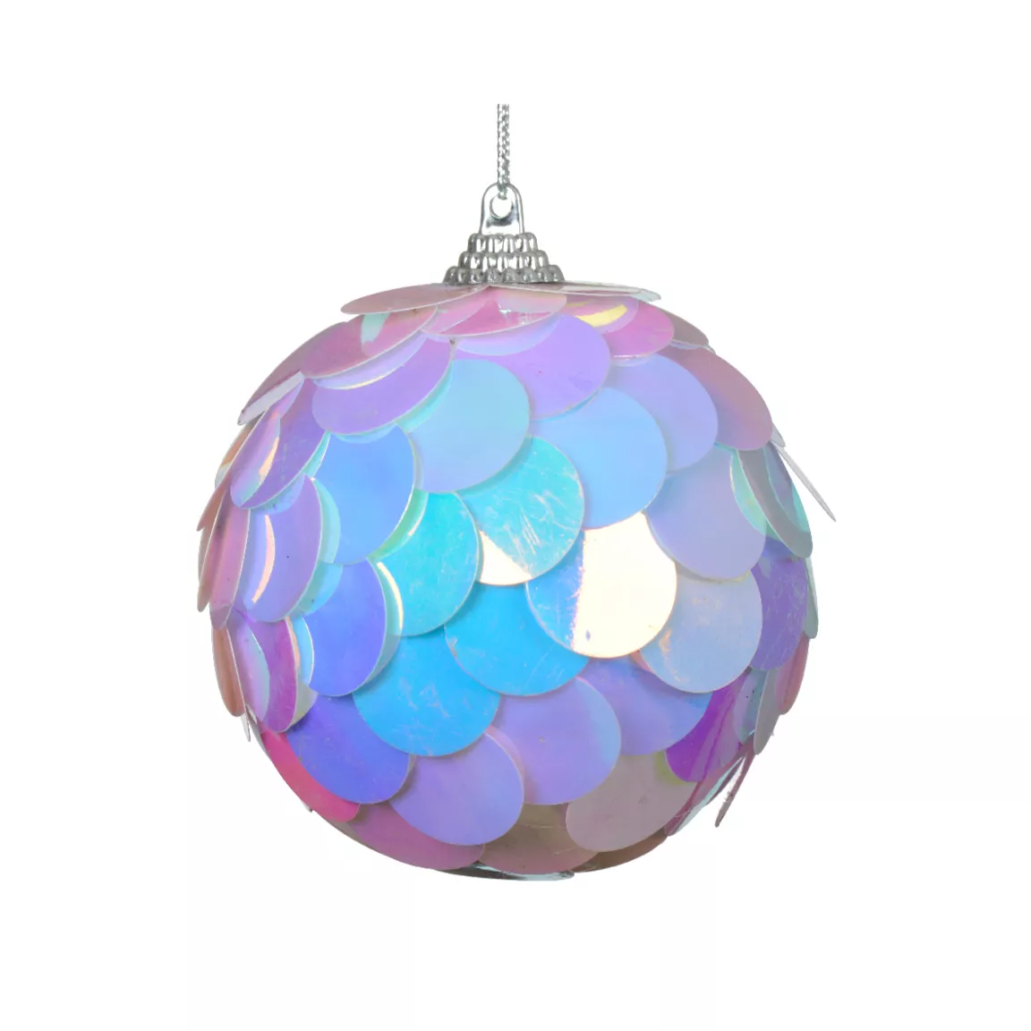 Lot de 4 boules de Noël à sequins (D80 mm) Ice irisé