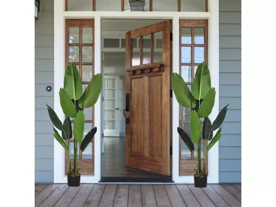 Plante Artificiel Bananier Avec Pot 160CM, avec 10 Feuilles Tropicales et Tronc en Bois et PE, Idéal pour Jardin, Magasin, Bureau, 160CM