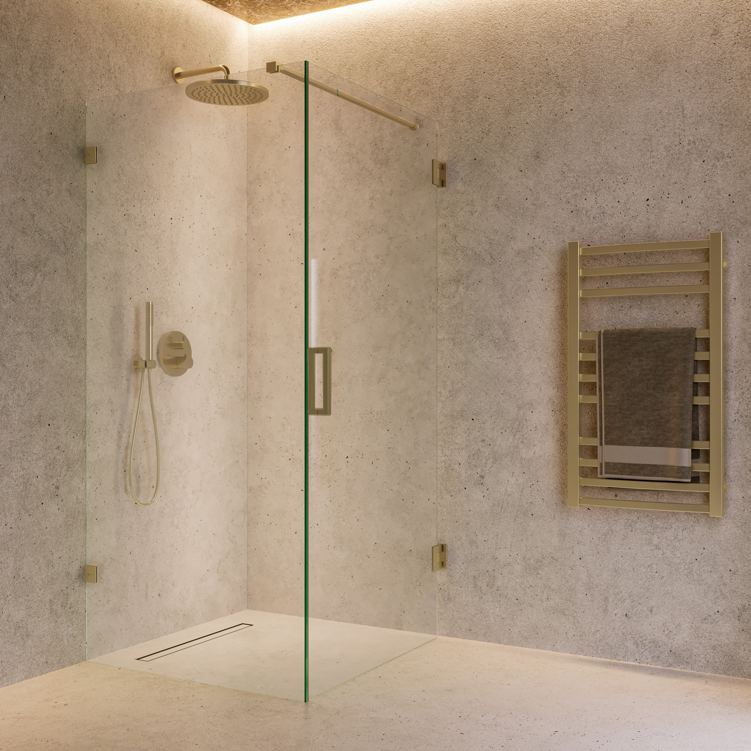 Saniclear Brass profielloze douchecabine 90x80cm met 80cm deur geborsteld messing