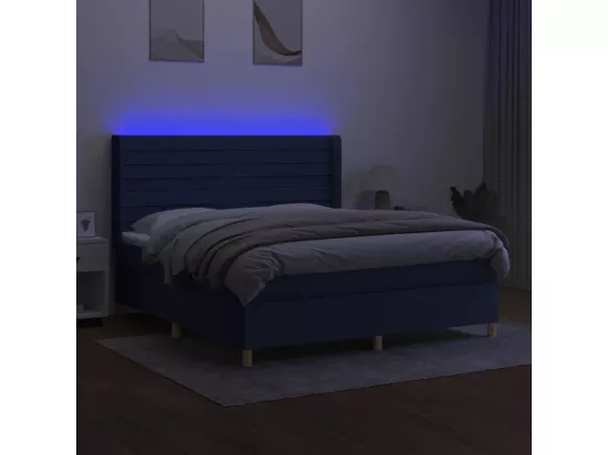 Sommier tapissier avec matelas et LED Bleu 160x200 cm Tissu