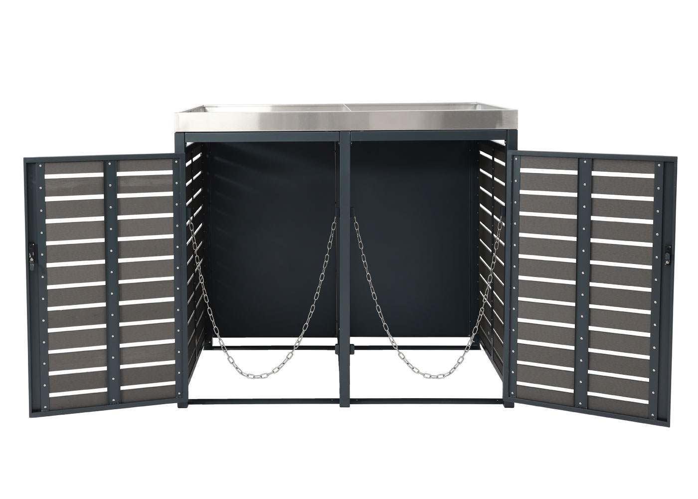 2er Mülltonnenverkleidung MCW-K14, Mülltonnenbox mit Pflanzkasten, 124x134x84cm WPC Edelstahl 79kg ~ anthrazit
