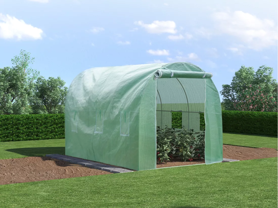 Serre tunnel avec structure en acier 6 m² - L300 x l200 x H200 cm - Vert - IPOMEA