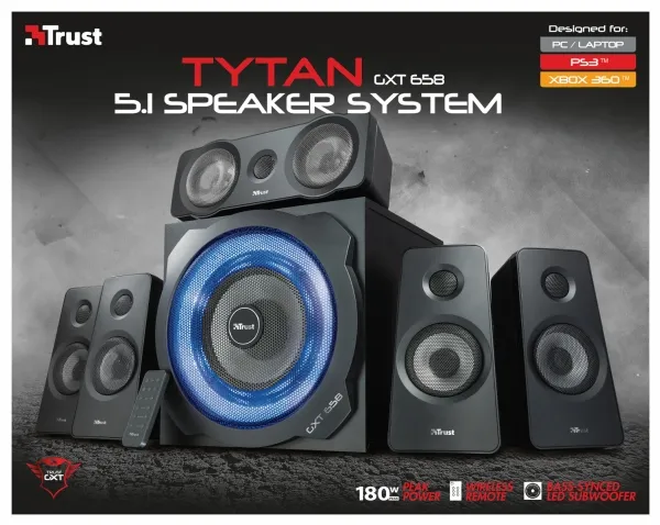 Trust GXT 658 TYTAN - Højttalersystem - 5.1-kanal - 90 Watt (Total) - sort