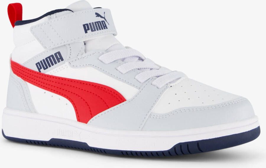 Puma Rebound V6 Mid sneakers lichtgrijs zwart rood Imitatieleer 28