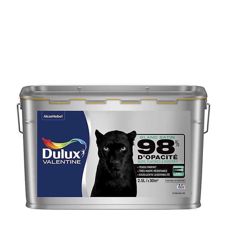 Peinture murs plafonds et boiseries Dulux Valentine 98% monocouche satin blanc 2,5L