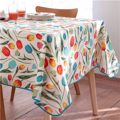 Nappe antitache polycoton enduit motif tulipes