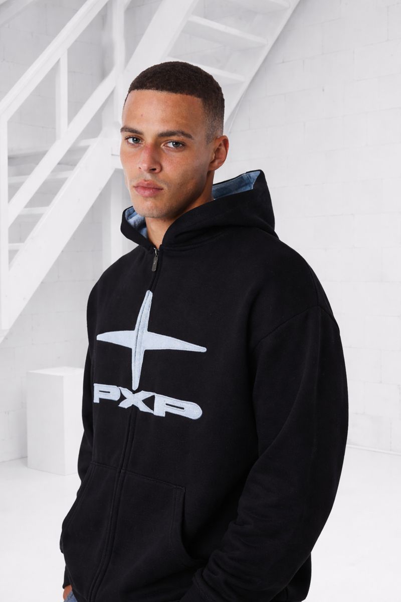 Project X Paris Vintage Full Zip Hoodie Heren Zwart/Lichtblauw