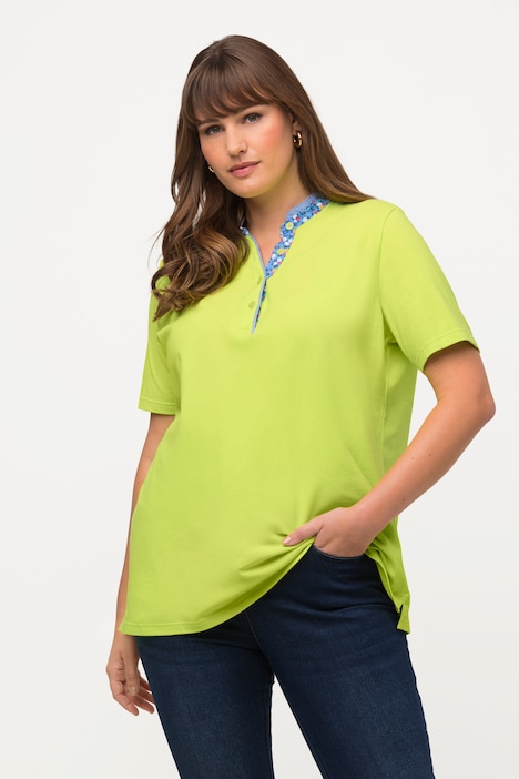 Poloshirt, Stehkragen, Blütendetails,  Classic, Halbarm