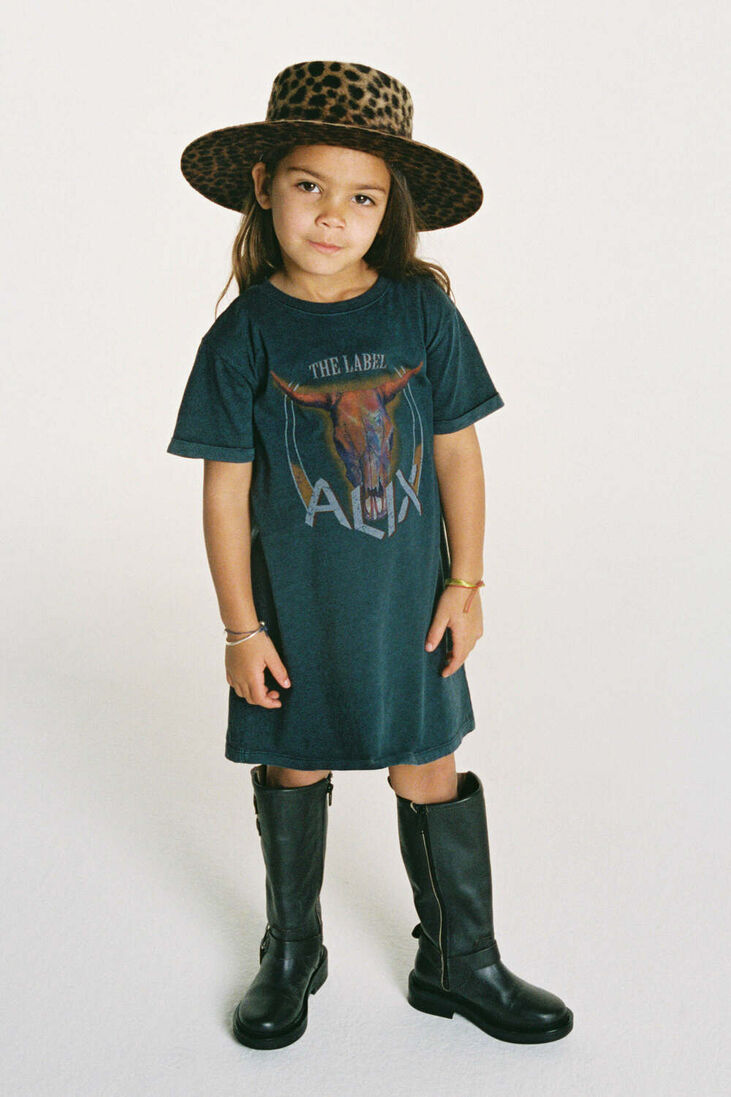 ALIX MINI donkerblauwe alix mini mini jurk knitted washed bull print t-shirt dress
