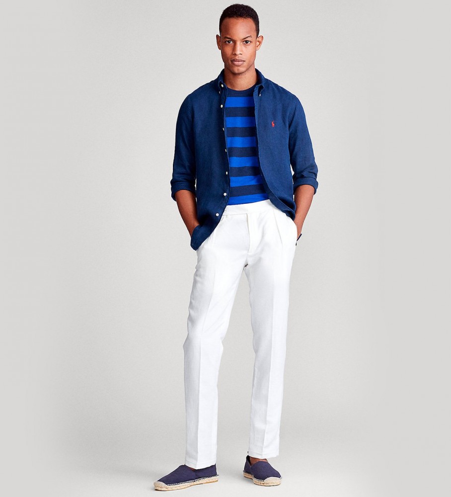 Ralph Lauren Camisa de lino Custom Fit azul