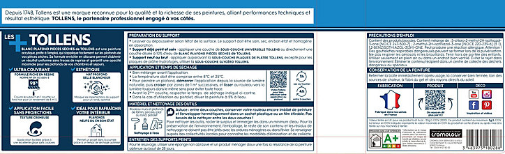 Peinture Tollens plafond pièces sèches blanc 2,5L