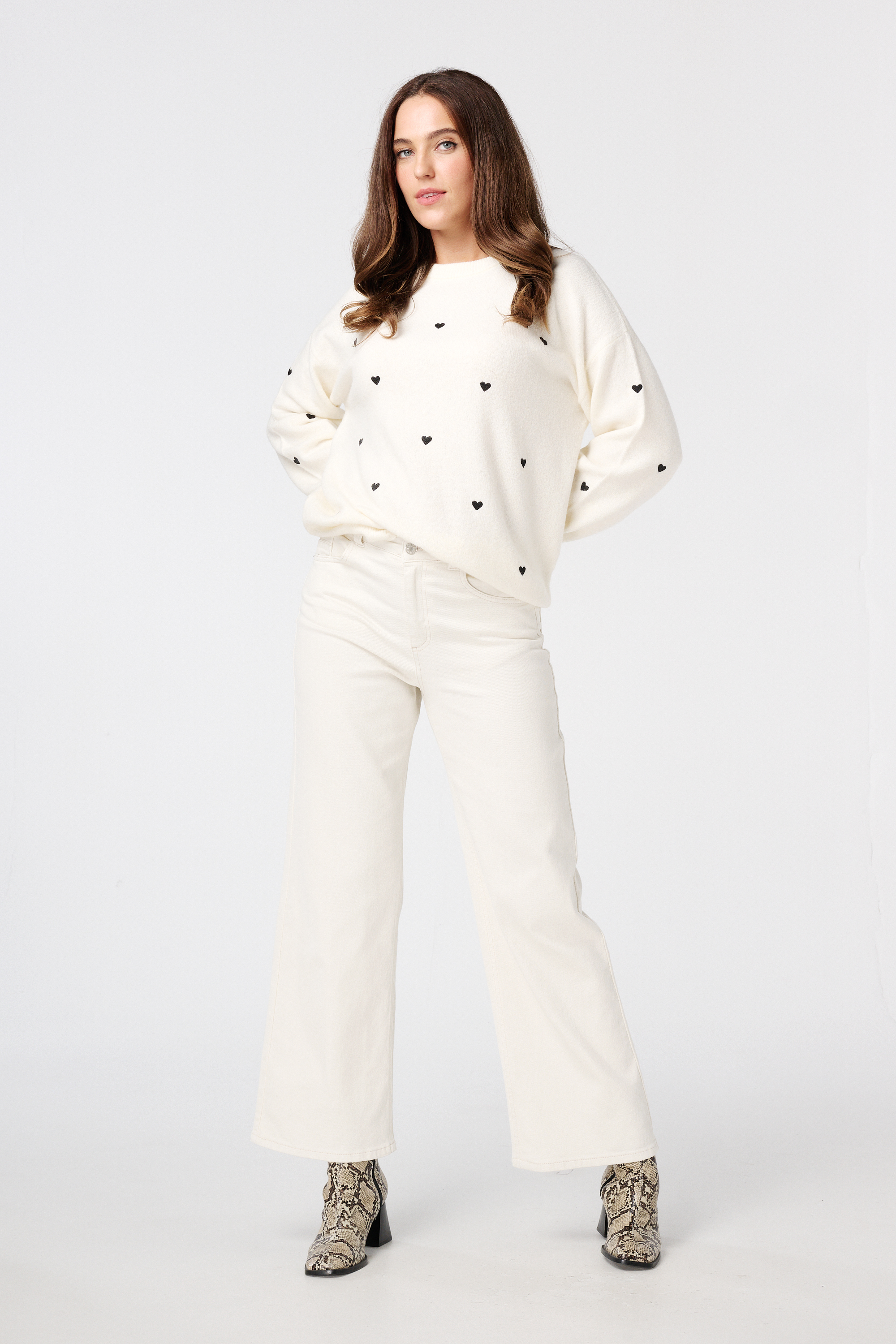 Wide leg jeans met hoge taille Licht kit
