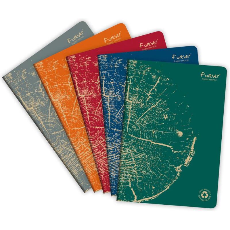 Cahier piqué FOREVER PREMIUM 100% recyclé A4 96 pages ligné papier recyclé blanc 90 g - Assortis
