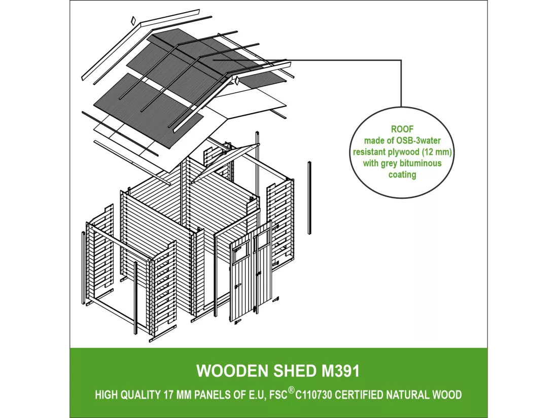 Abri de jardin en bois et range bûches extérieur - 3,53 + 0,97+0,97 m2 - TIMBELA M391