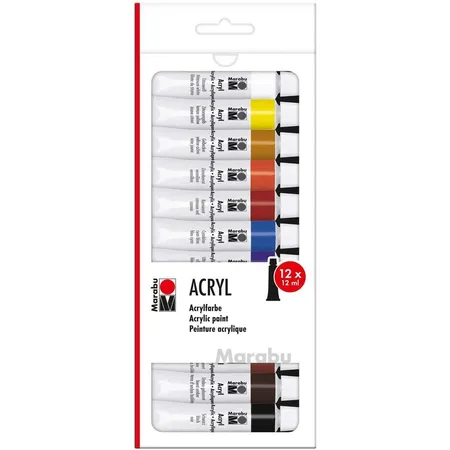 Marabu Acrylfarben 12er-Sortierung, 12 x 12 ml Tuben