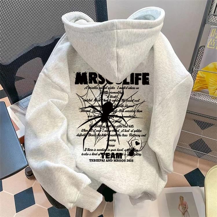 Bay Go Mall - Spinnenprint Loose Fit Hoodie
