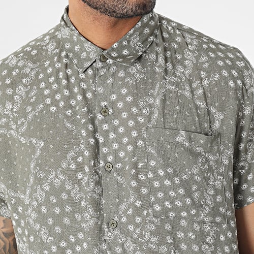Chemise Manches Courtes Vert Kaki Floral Bandana