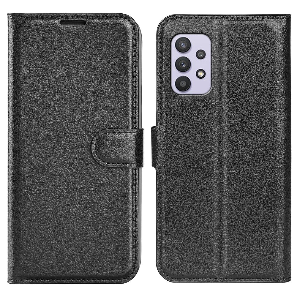 Samsung Galaxy A53 5G Leder Tasche Flip Cover Litchi Look - Schwarz