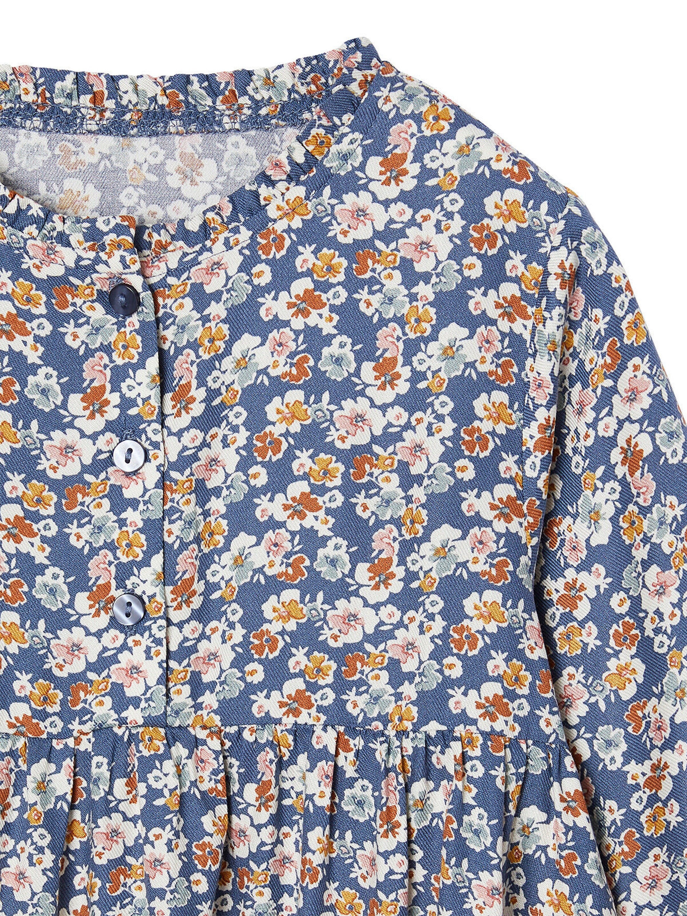 Vertbaudet Mädchen Kleid mit Knopfleiste vorn und Printmuster indigo-blau