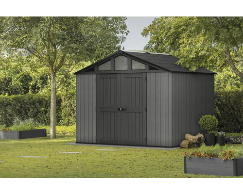 Keter Stronghold tuinhuis met afgeronde hoeken 10x8 inclusief vloer 305 x 243 cm houtlook