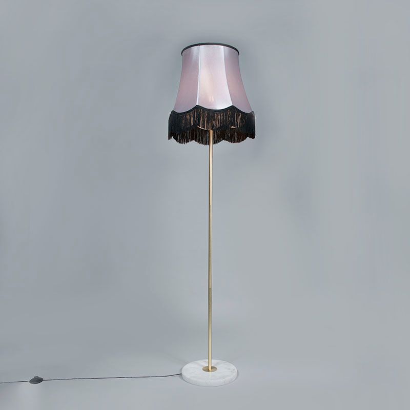 Vloerlamp messing met Granny B kap zwart-grijs 45 cm - Kaso