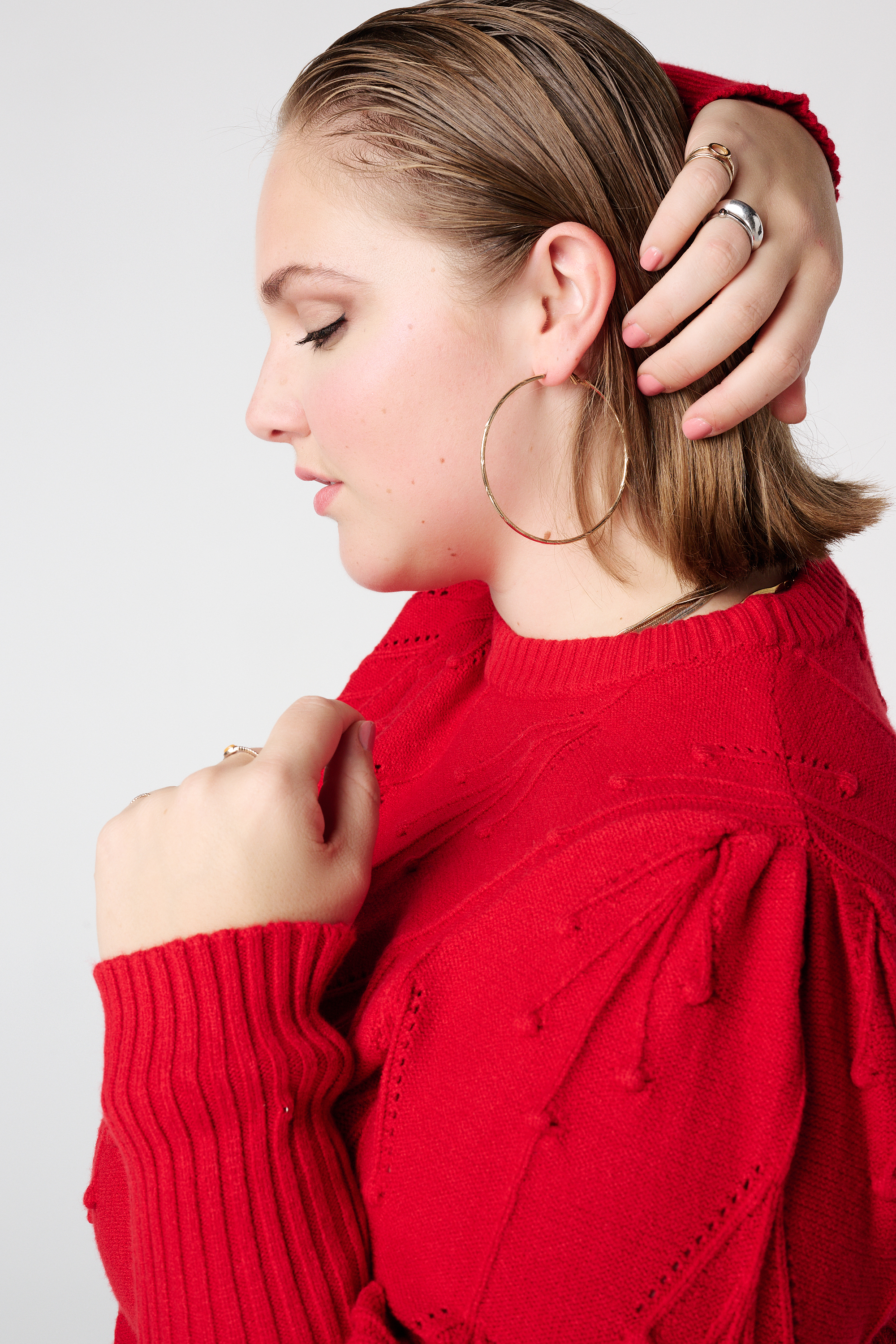 Gebreide trui met geborduurde print Rood