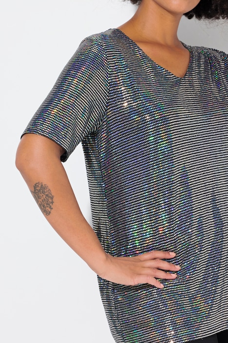 T-Shirt, A-Linie, Paillettenoptik