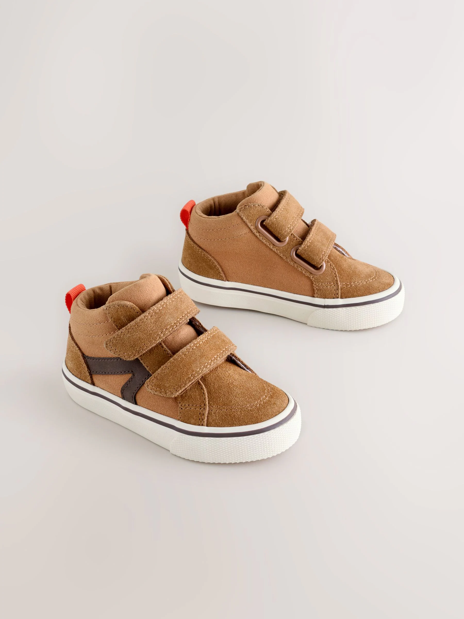 Lichtbruin - Suède hoge sneakers met klittenbandsluiting