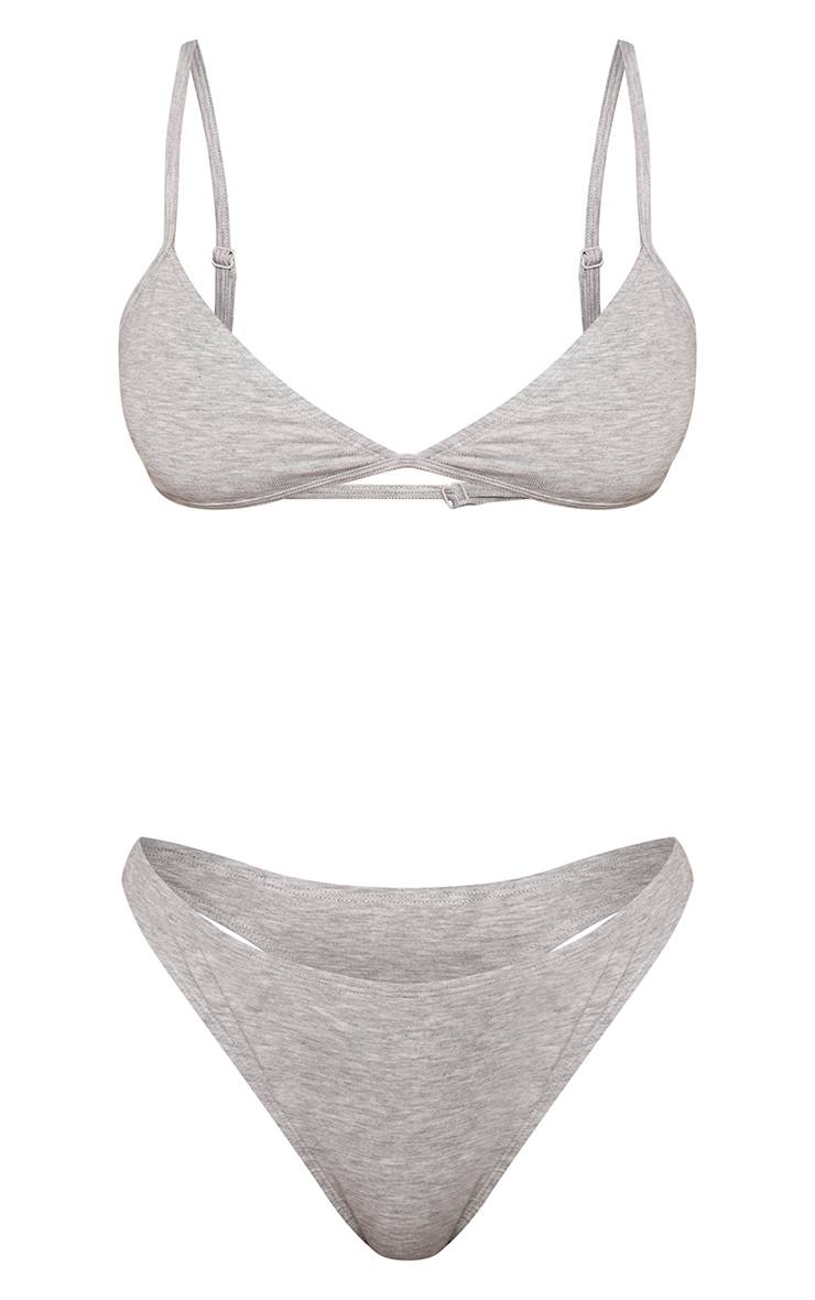 Gris Cendré Ensemble Bralette Triangle À Bretelles Fines Et String