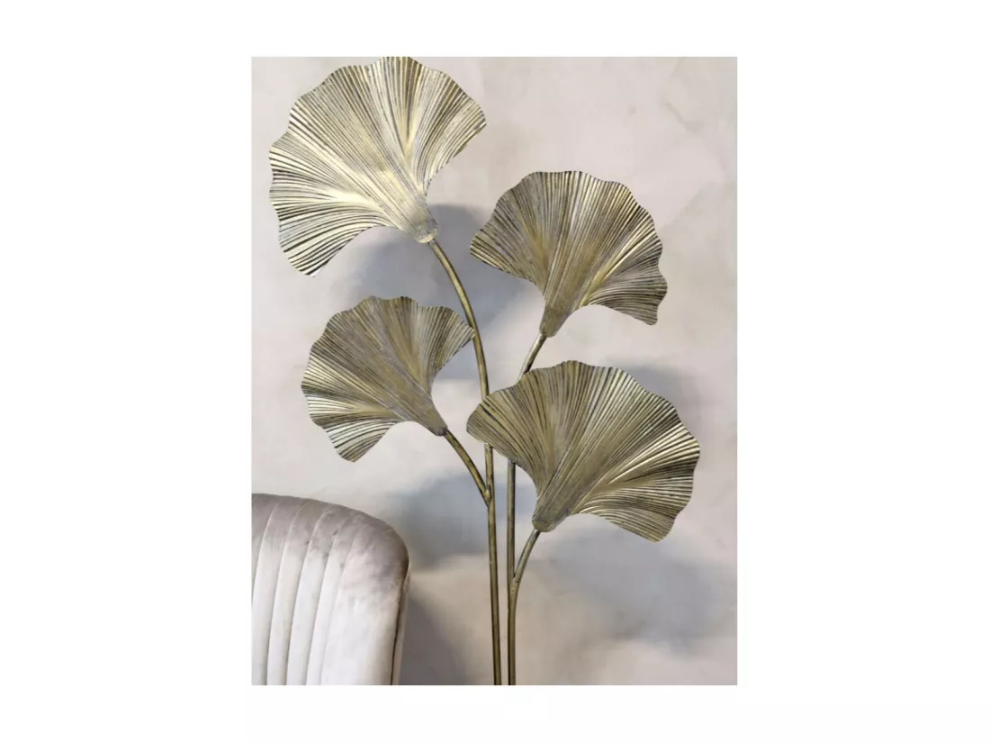 Lampadaire 4 feuilles ginko en métal laiton antique 65 x 25 x 150 cm