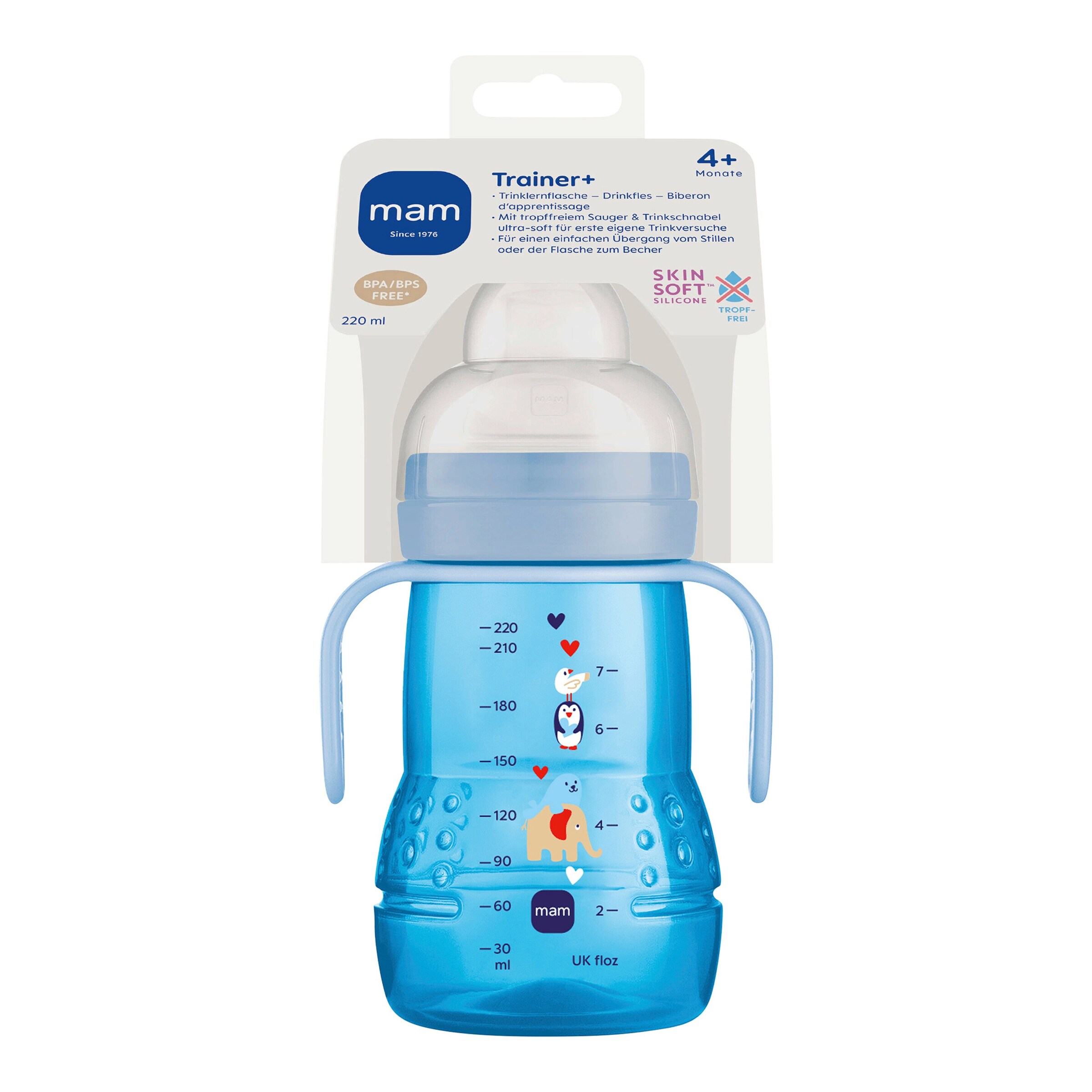 MAM Trinklernflasche mit Griffen Trainer+, 220ml, ab 4M blau