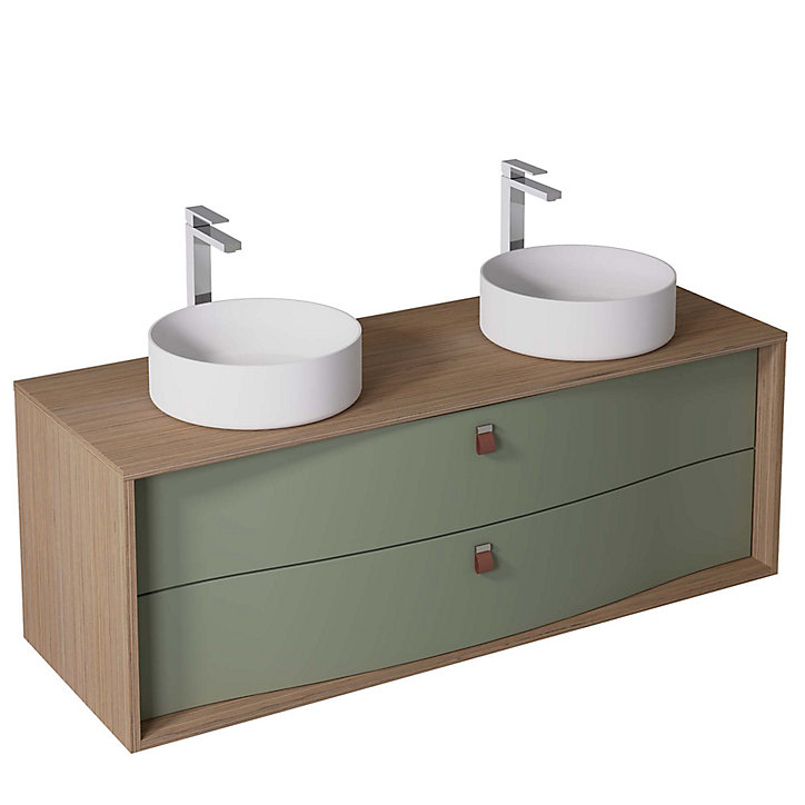 Meuble sous vasque à suspendre Havana fougère mat 2 tiroirs 140 cm