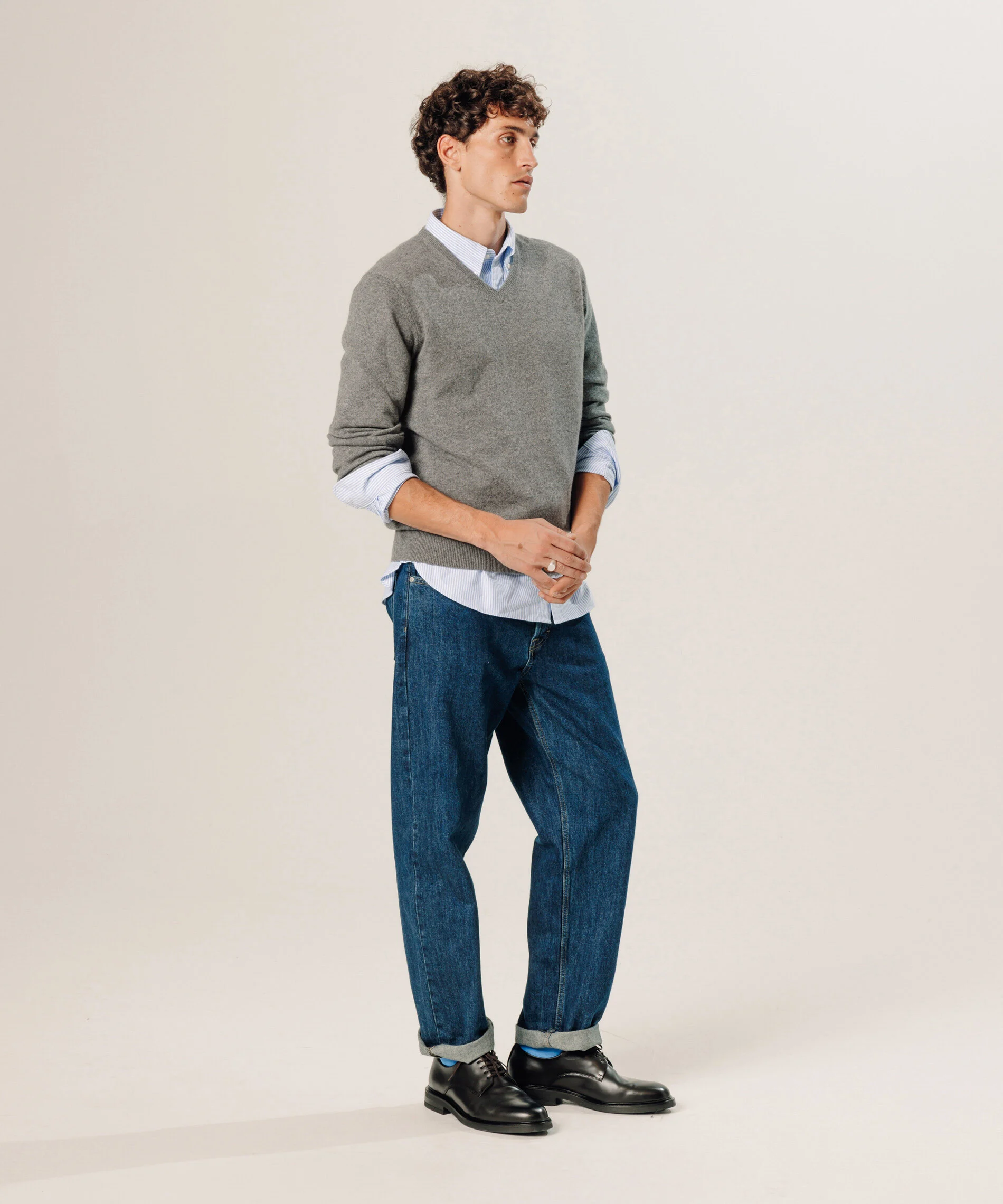 Pull col v en cachemire | Gris