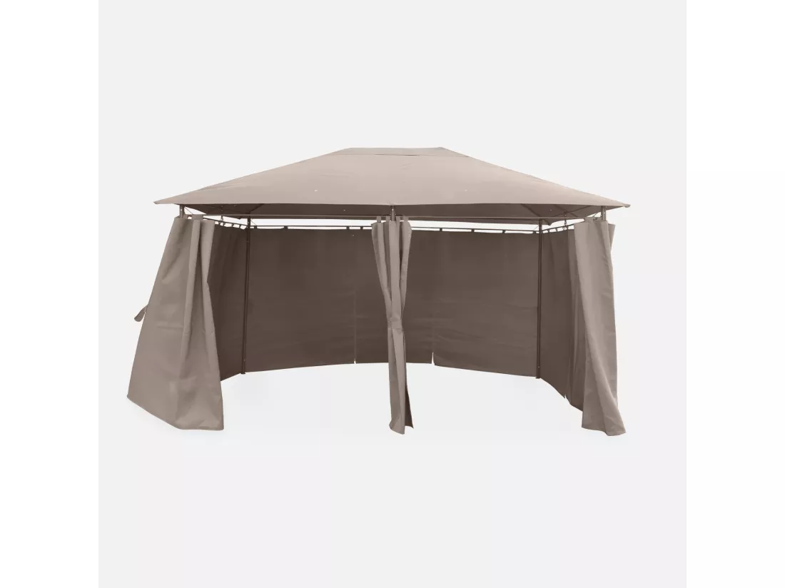 Tonnelle 3x4 m - Divio - Toile taupe - Pergola avec rideaux. tente de jardin. barnum. chapiteau. réception
