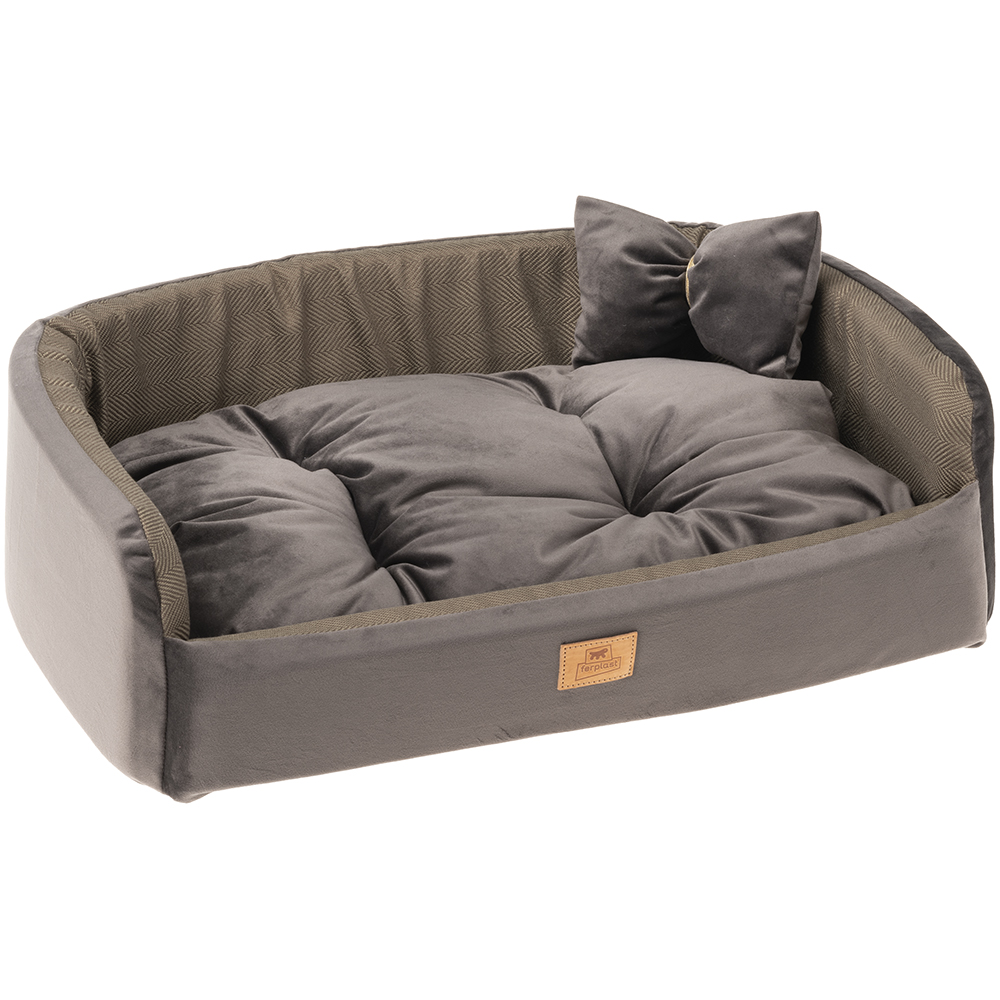 Couchage rembourré lit pour chiens et chats harris 50 lavable, avec coussin, tweed et velours, marron