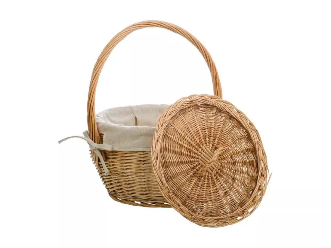 Panier en osier marron doublé 32x32x20/28h