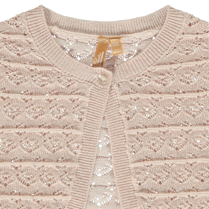 Gilet boléro en tricot ajouré et brillant pour fille - Rose