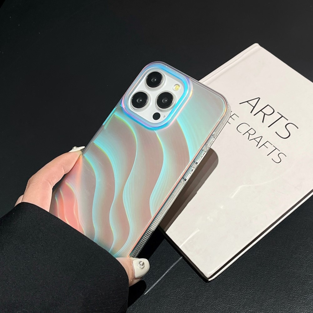 iPhone 14 Pro Hybrid Hülle TPU Bumper Laser Hologramm Wellen Design - Transparent / Blau