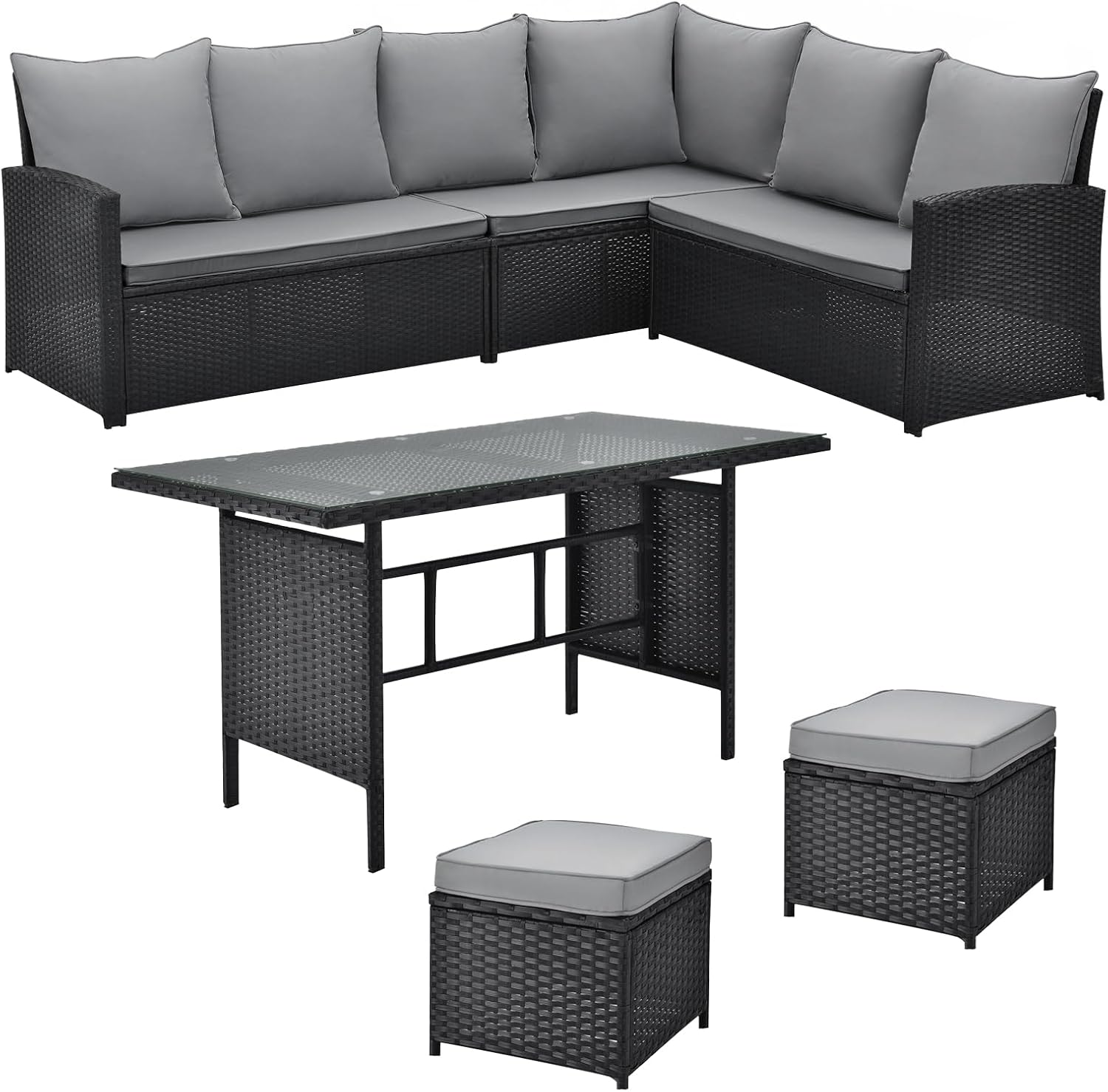 SVITA Monroe Garten-Lounge Set Polyrattan Lounge-Möbel Sitzgruppe Schwarz