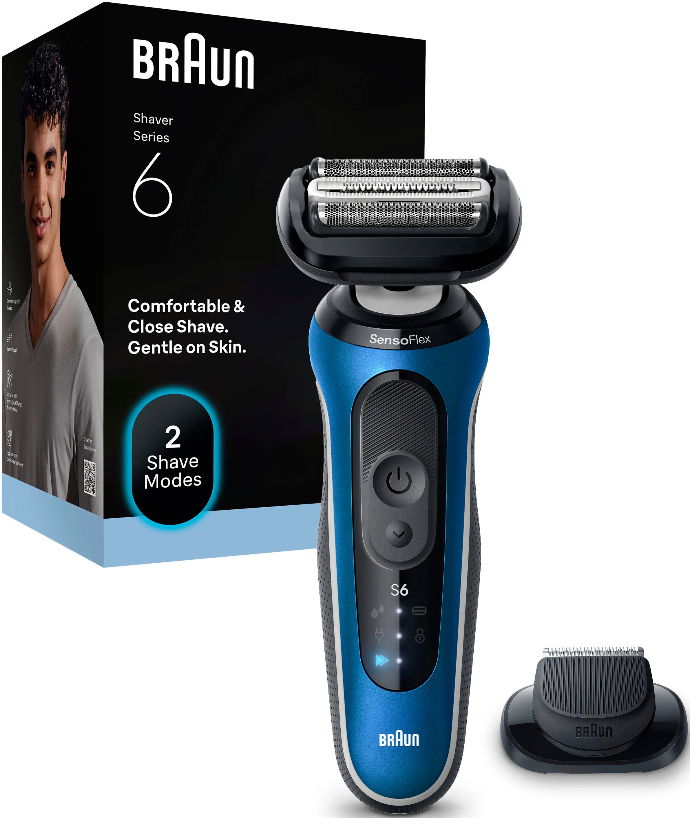 Braun Elektrorasierer »Series 6 62-B1200S« 1 Stk. Aufsätze 100% wasserdicht, Präzisionstrimmer-Aufsatz, bis zu 60 Min